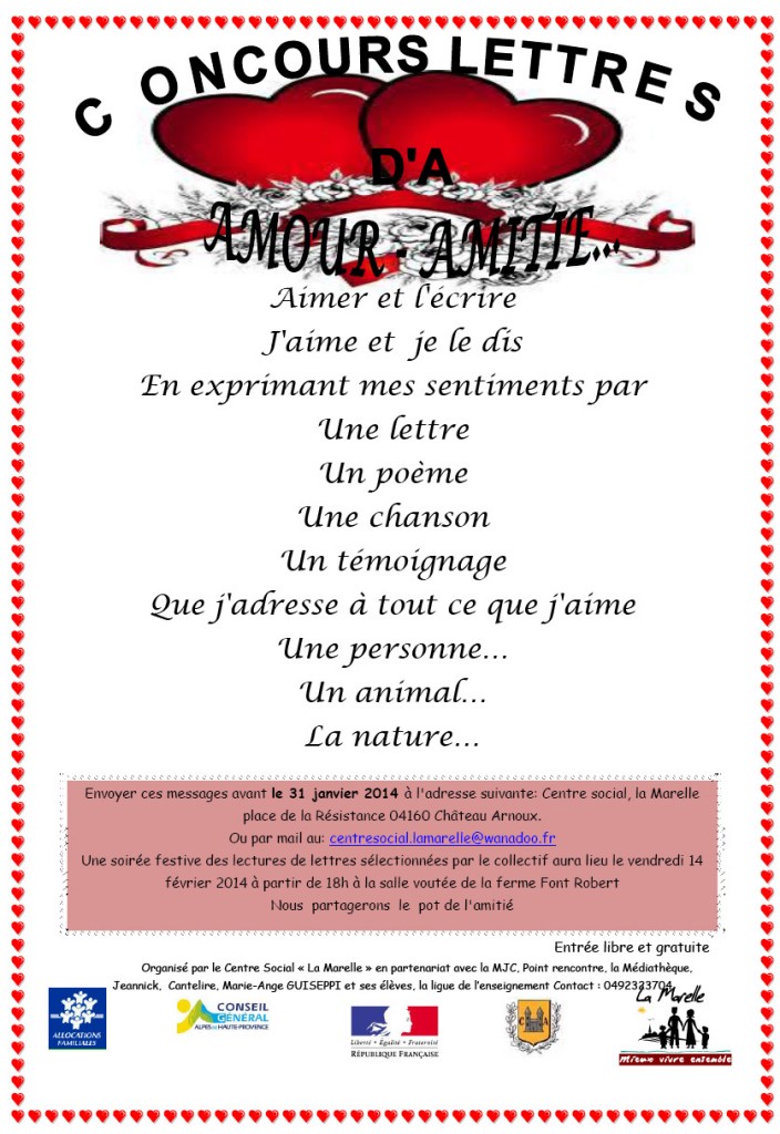 concours lettre amour amitie chateau-arnoux 2013 2014