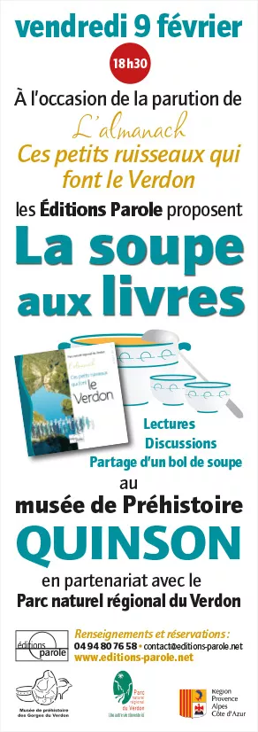 Soupe aux livres spéciale le 9 février 2018 à 18h30 au Musée de Préhistoire des gorges du Verdon à Quinson