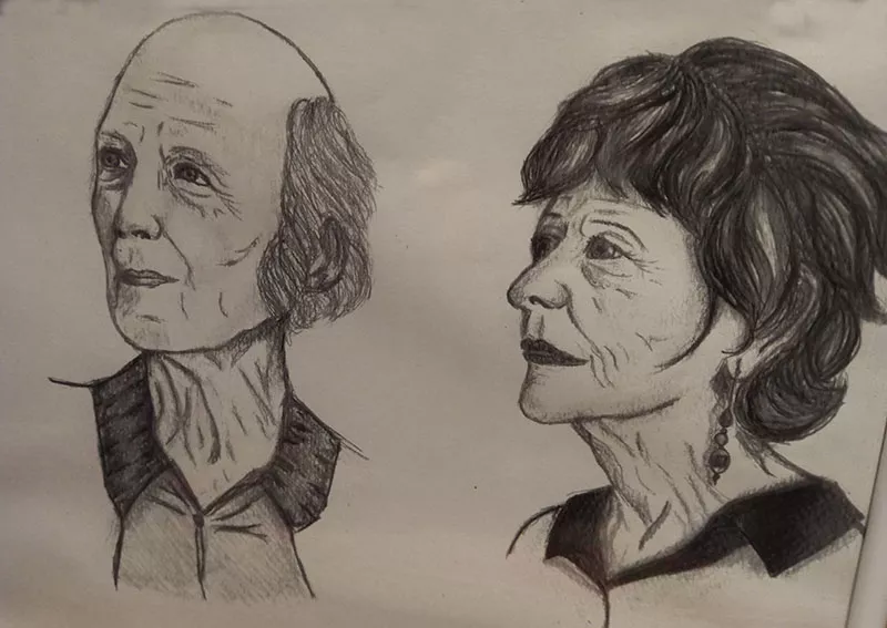 Portraits d'Anne et San Czapka réalisés au crayon par Paloma Faugère